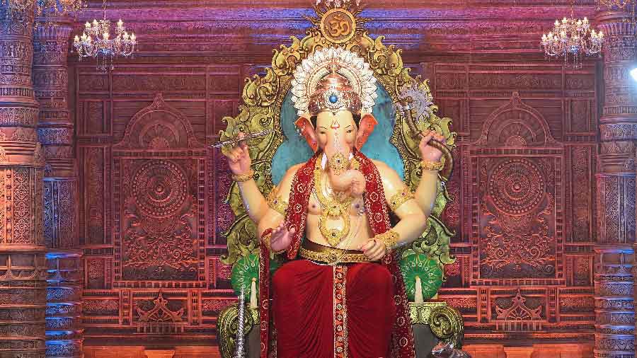 first look of the Lalbaugcha Raja ahead of the Ganesh Chaturthi festival at Lalbaugh in Mumbai,