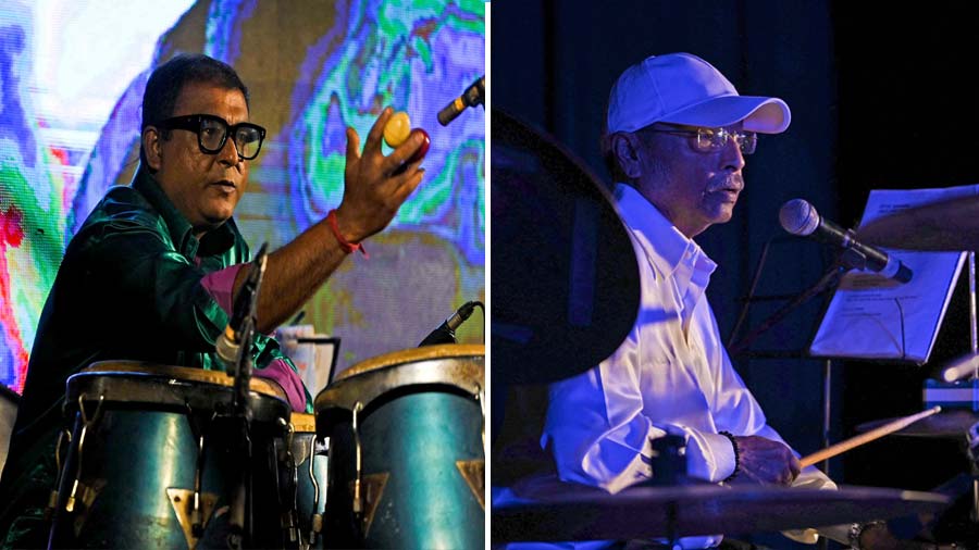 Kaushik Sen (percussion) and Tilak 'TeeKay' Kundu (drums, vocals, harmonies) 