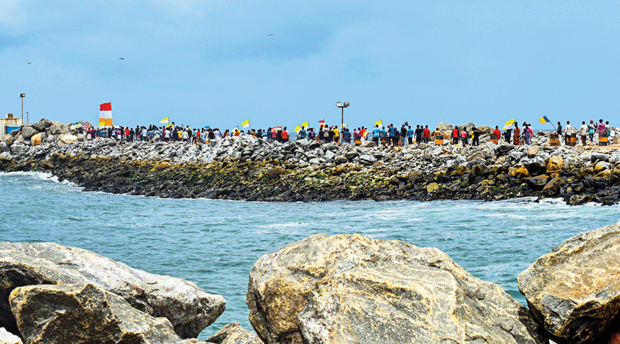 The protest near the port site on August 22.