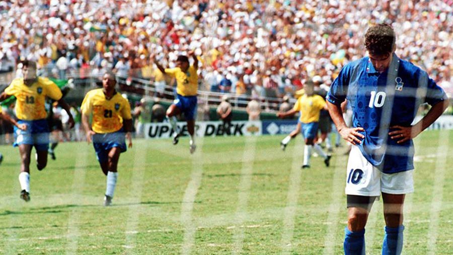 1994: Baggio blazes over: Compelled to score from the spot to keep Italy in contention in the final against Brazil, the Azzurri’s pony-tailed hero sent the ball sailing into the Californian sky. While Brazilians erupted in joy around him, Baggio stood motionless and miserable, sealing a moment that would haunt him for a lifetime