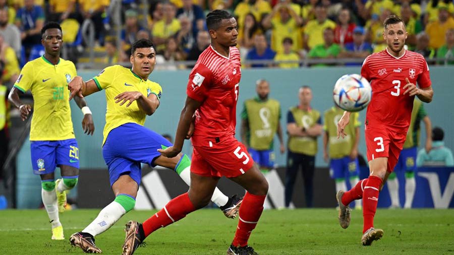 Defensive midfield: Casemiro (Brazil) — When his pass to Vinicius Junior led to a breakthrough goal that was overruled for offside against Switzerland, Casemiro simply stepped up and broke the deadlock himself. His swiftly taken half-volley, seven minutes from time, was just reward for Brazil’s midfield veteran, who seems to have returned to his imperious best after a sketchy opener against Serbia
