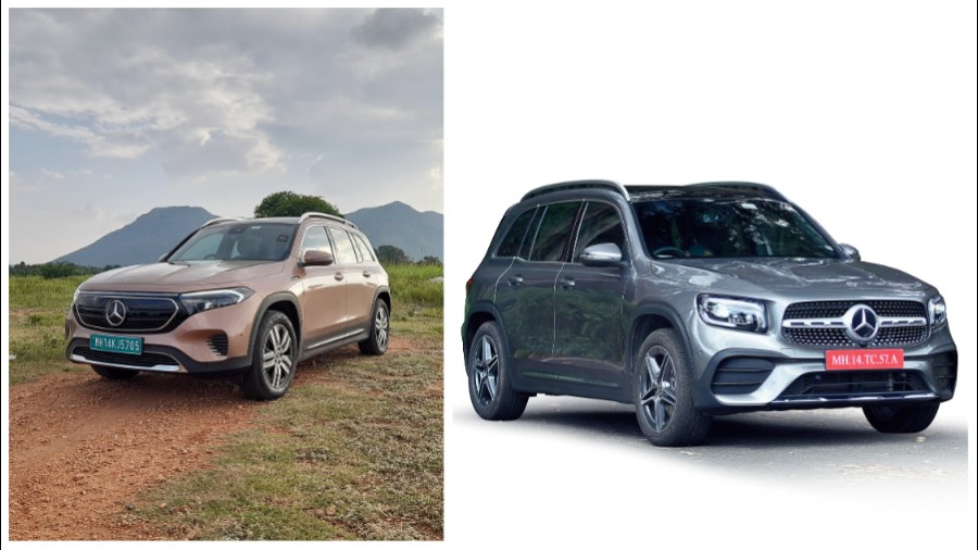 The EQB (left) is the latest EV from Mercedes-Benz while the GLB, which shares the same platform, is the more conventional petrol or diesel burning option