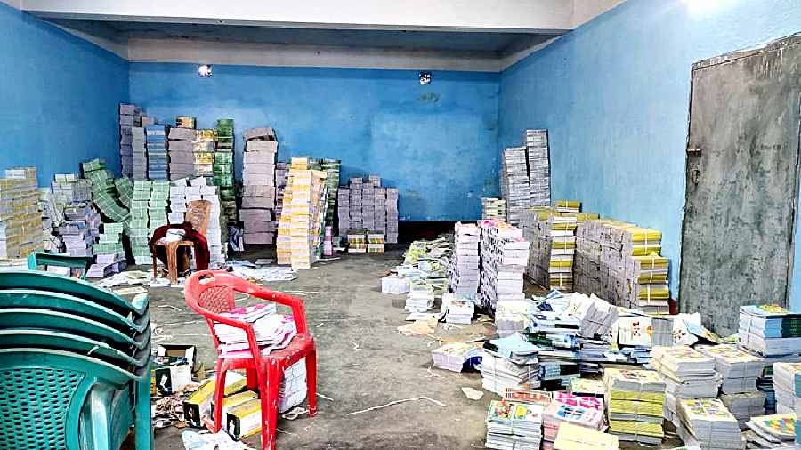 The godown of the primary school department where the textbooks are stored at Hospitalpara in Islampur of North Dinajpur