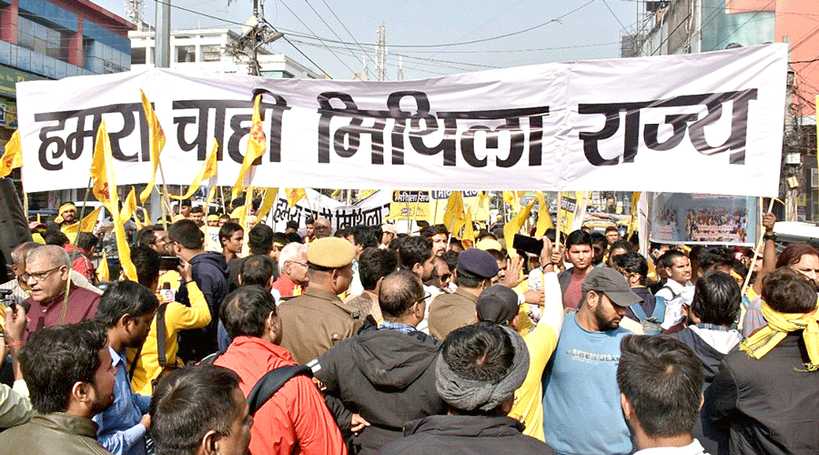 The Mithila Students Union’s march to Raj Bhavan in Patna on Sunday to demand a separate Mithila state.