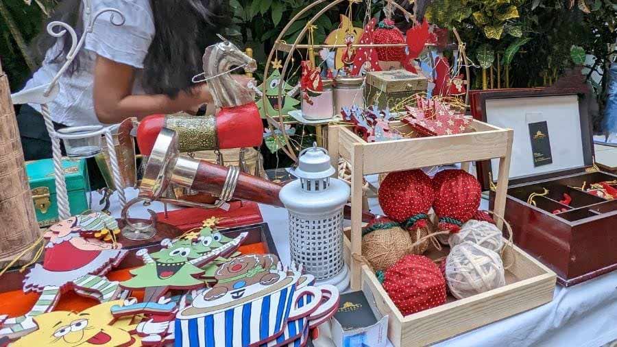 Hand-painted wooden reindeer and Santa decorations for the Christmas tree were one of the best-sellers at Artisans Rose, a decor and furniture brand from Jodhpur 
