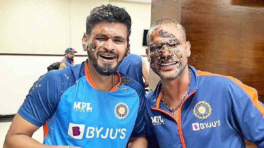 Shreyas Iyer (left) and Shikhar Dhawan celebrate their birthdays in a picture posted by BCCI Twitter on Tuesday