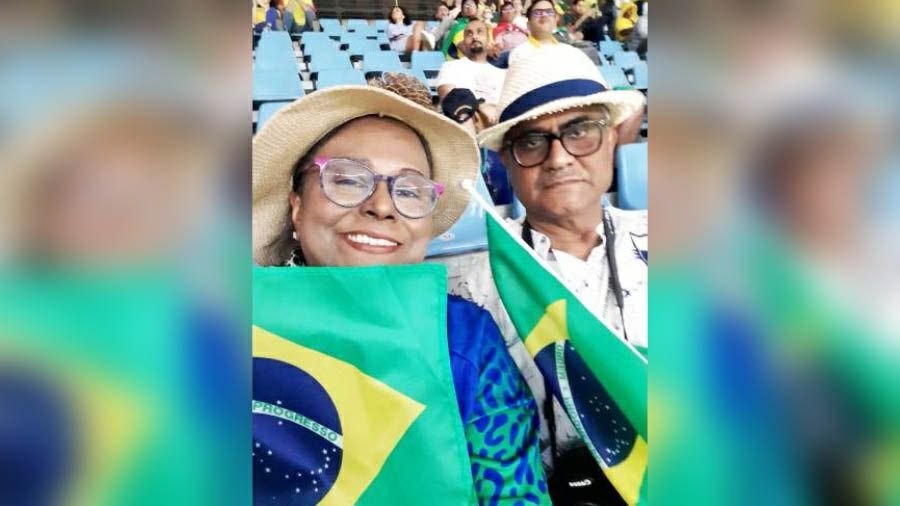 Arundhati and Rabin Chakraborty during the Brazil-versus Switzerland match at the Fifa World Cup