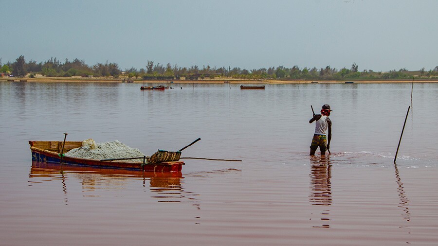 A local extracting salt from the bottom of the lake