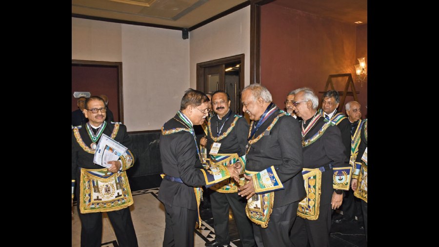 Grandmaster MW Ashok Kumar Sharma meeting the members of the Freemasons Society after the meet.