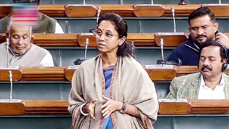 Supriya Sule speaks in the Lok Sabha on Wednesday. 