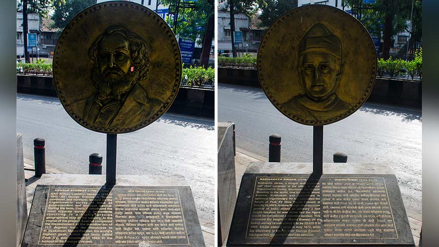 Plaques of George Everest and (right) Radhanath Sikdar 