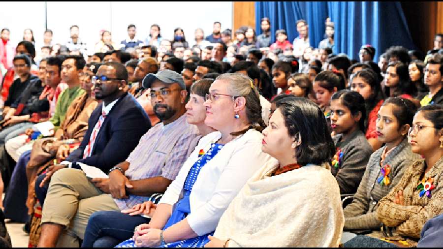 The audience at the programme at the American Center on Saturday