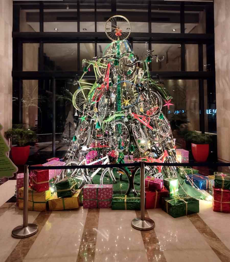 A unique Christmas tree has been assembled using cycles at Novotel Hotel, New Town. It sets the mood for the season while letting out an eco-friendly message