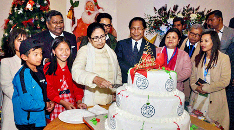 Mamata at a pre-Christmas celebration in Shillong on Tuesday.