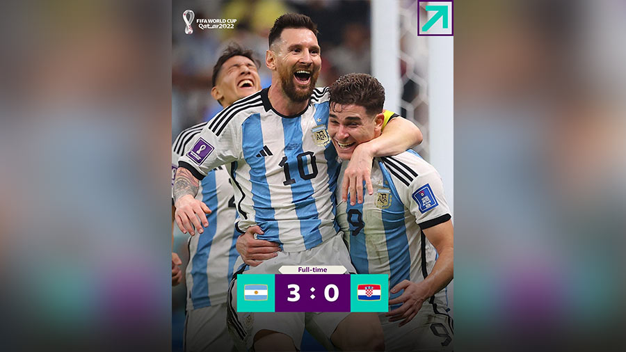 Messi and his teammates celebrate Argentina's 3-0 win against Croatia on Wednesday