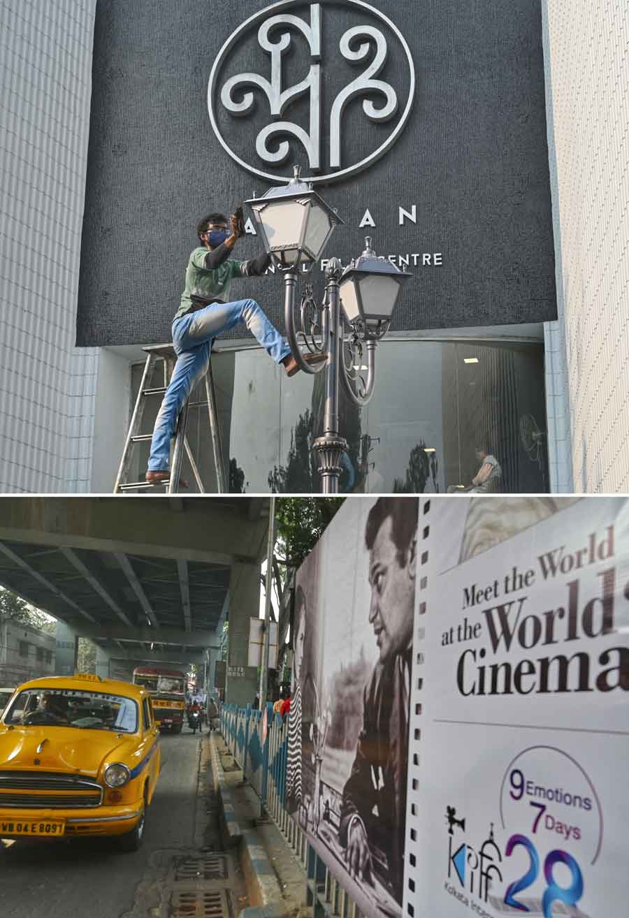 Preparations for the 28th edition of the Kolkata International Film Festival (KIFF) in full swing. Billboards announcing the beginning of the much-awaited event can be spotted throughout the city