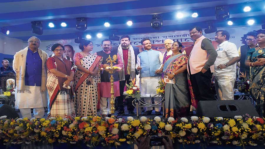 Guests on stage at the inauguration of Bidhannagar Mela (Utsav) on Tuesday. 