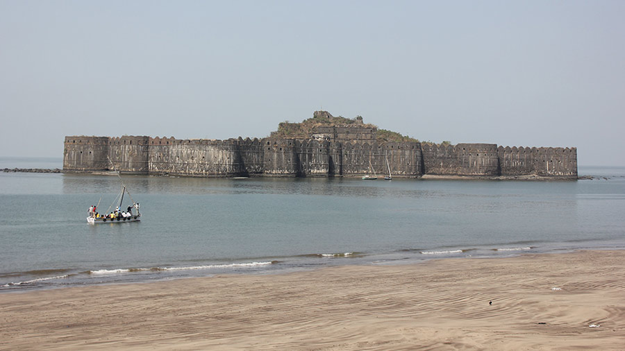 The Murud Janjira fort as seen in the morning light from Murud beach