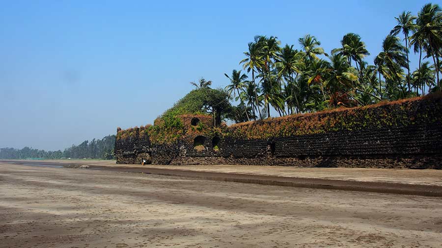The sea-facing outer wall of Revdanda Fort, which was built by the Portuguese