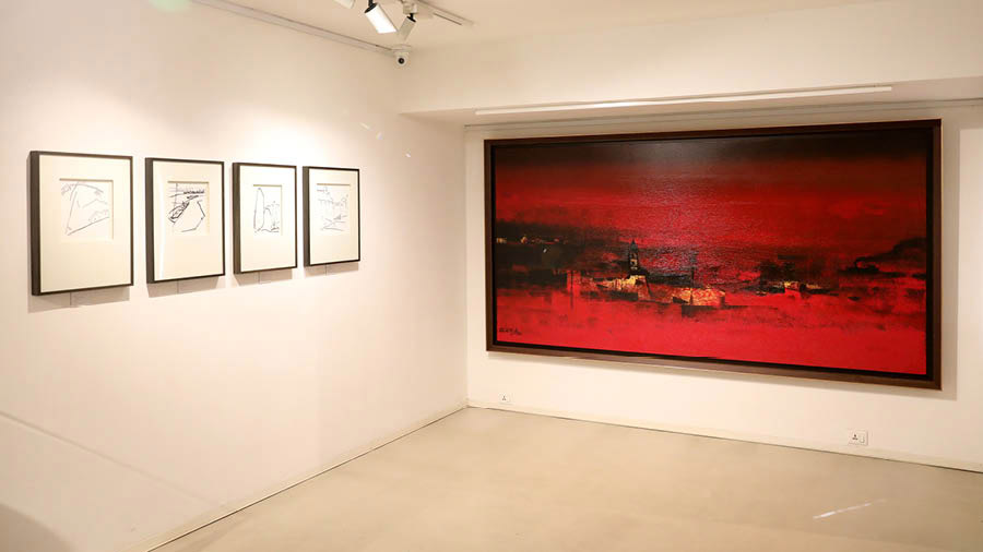 Paresh Maity’s pen-and-ink drawings as well as his oils and watercolours on display at CIMA