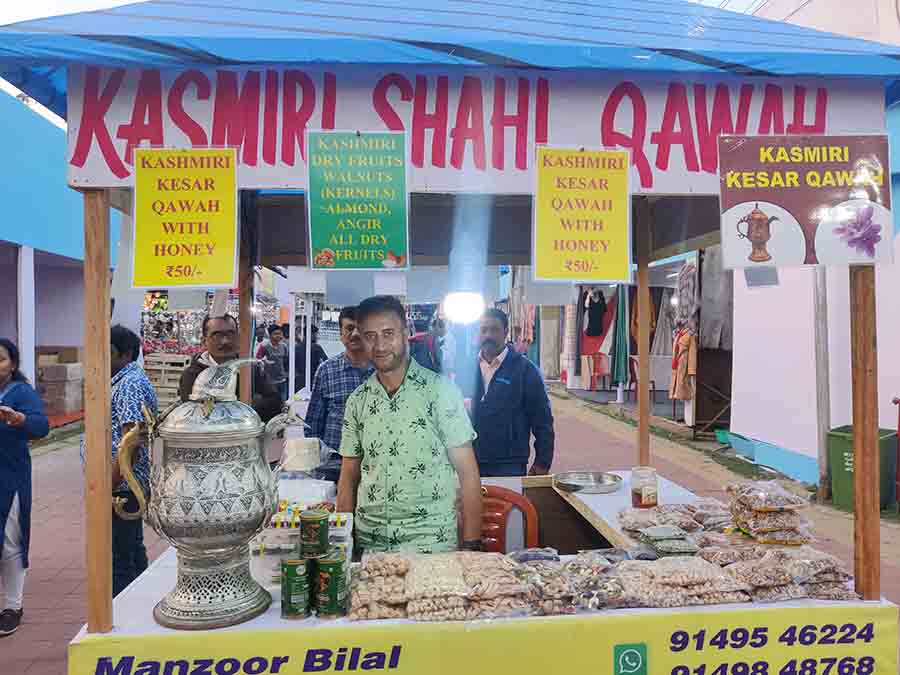 For Manzoor Bhat, it is a tradition to come down to Kolkata every winter and showcase his stall of Kashmiri delicacies at Bidhannagar Mela. “The last two years have been a difficult time without the fair, but I’m optimistic for a change this year. People love our dry fruits, but it is the special Kashmiri Kesar Qawah Tea, topped with honey, that has the highest demand,” he said