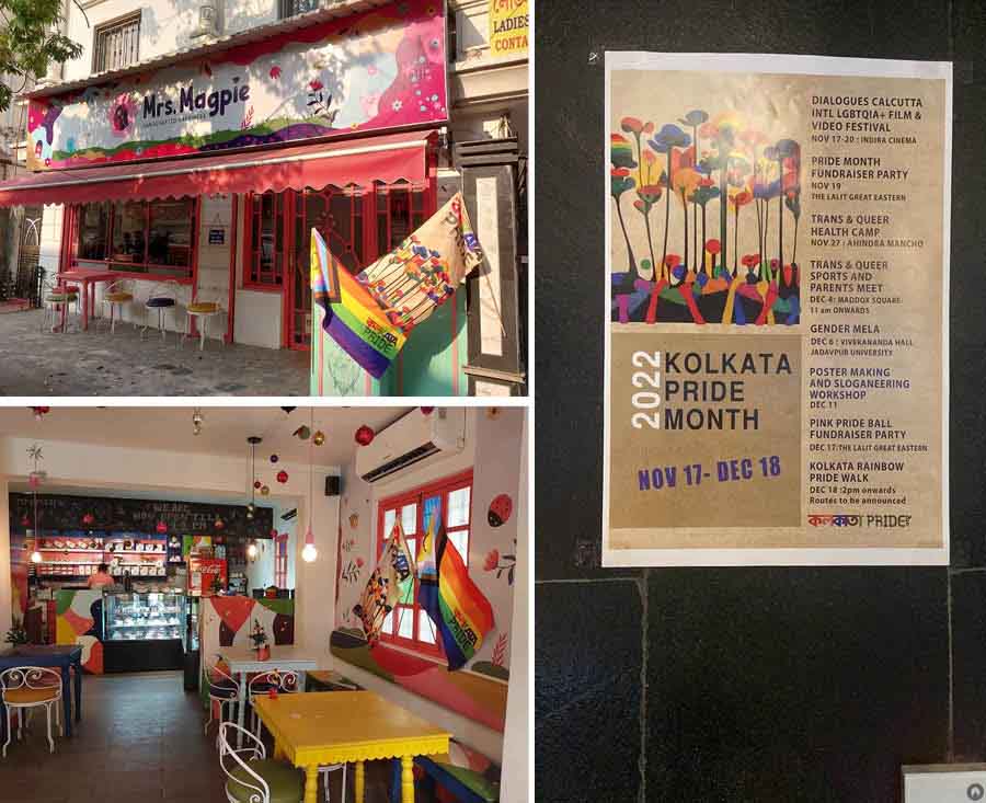 The rainbow flags added even more sparkle to the already colourful demeanour of Mrs. Magpie on Lake Terrace Road. The Salt House also displayed the poster for Kolkata Pride Month prominently for all guests to see