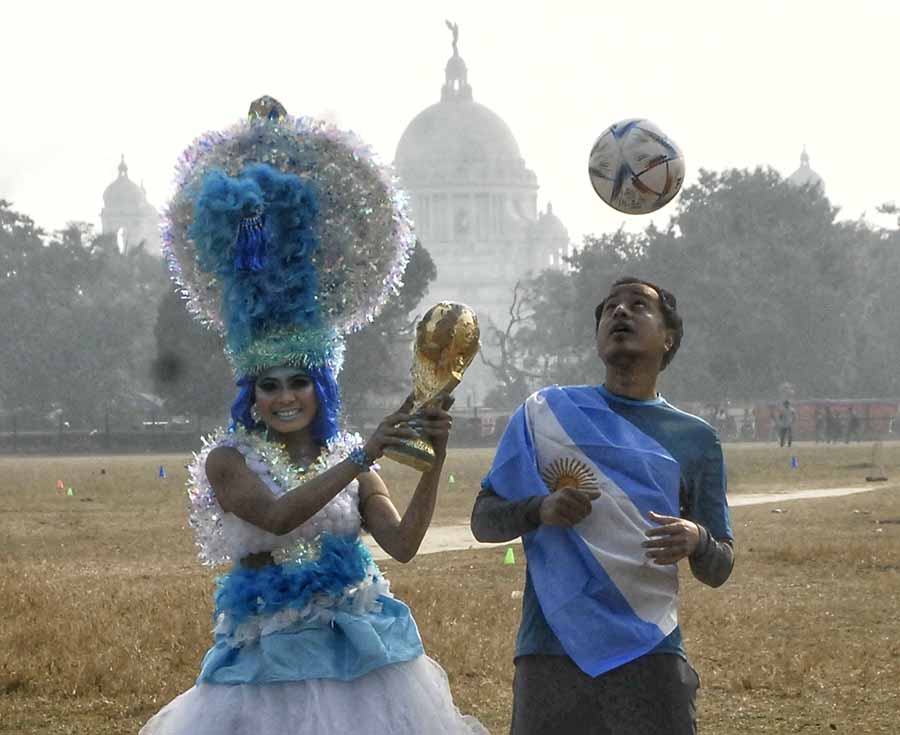 Argentina fans put up a performance at Maidan on Saturday. Argentina take on France in the FIFA World Cup final on Sunday