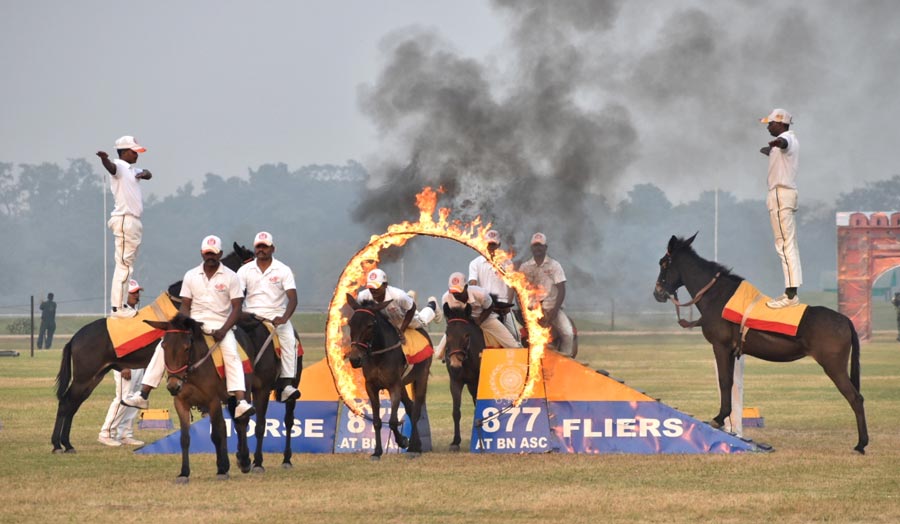 Army jawans display their skills during Military Tattoo event 2022 in Kolkata on Tuesday, December 13