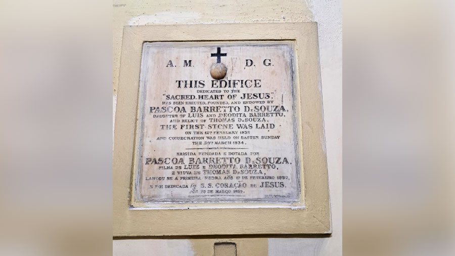 The dedicatory slab noting the church’s foundation