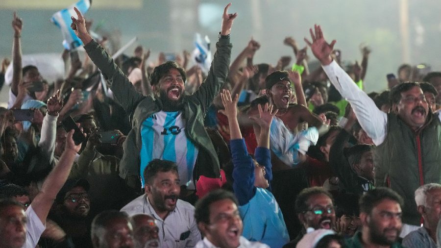 Argentina fans cheer on during the final match in Bangalore. 