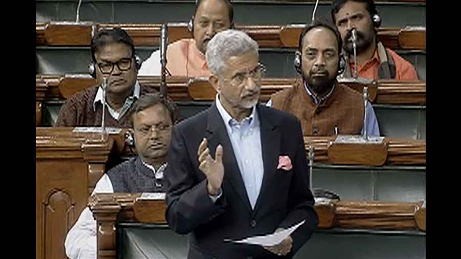 External Affairs Minister S. Jaishankar speaks in the Lok Sabha during the ongoing Winter Session of Parliament, in New Delhi
