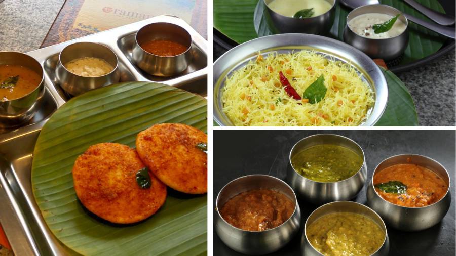 Idli fry, lemon sevai and the different chutneys at Ramanee