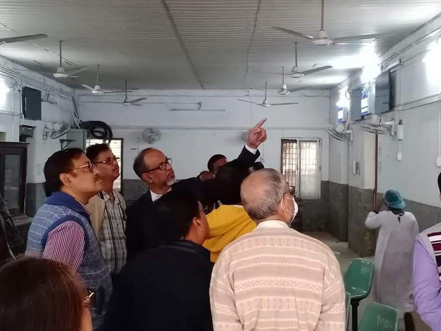 Divisional regional manager, Kharagpur, inspects the progress of development work underway at Railway Main Hospital, Kharagpur on Monday