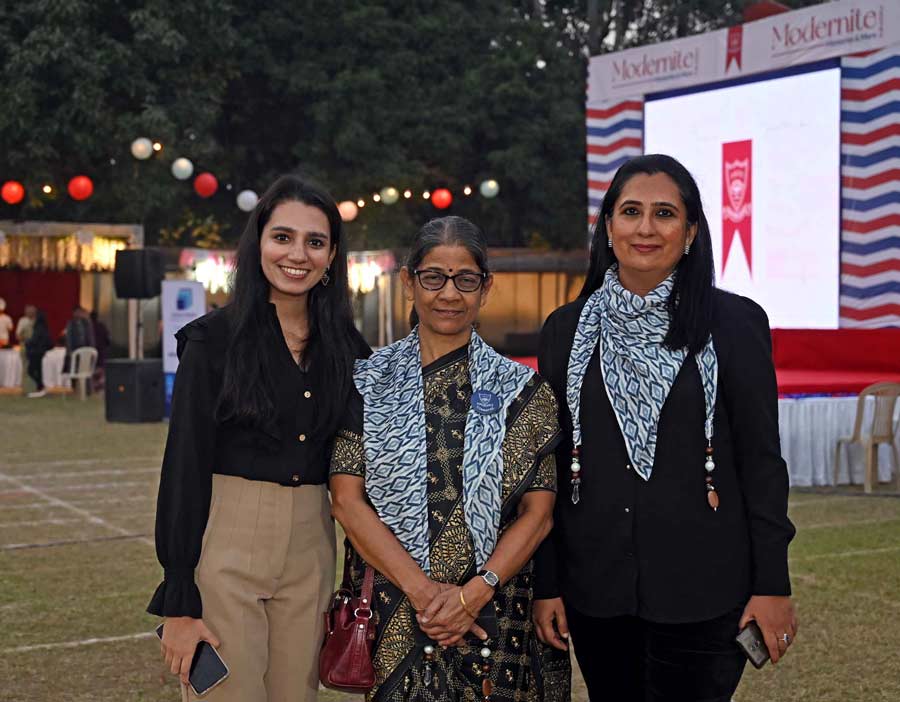 Rajeshwari De (centre), or Dr De as she is called by her students, is a Modern High School alumni herself who retired recently after a long and successful stint as faculty. Seen here with mother-daughter duo Sushma Mimani Nevatia and Aditi Nevatia. “The alumni association was founded in the 60th year of school. Today, we are more than 800 people. We want to be very strong and do meaningful activities, all in sync with the school; and have the younger generation join us because they bring in the energy,’’  said Sushma, batch of 1989 and president of the alumni association. Aditi is an MHS alumnus from the batch of 2015 and a nutritionist. “It’s wonderful because [my mother and I] have a commonality. We have similar anecdotes to keep us together.
