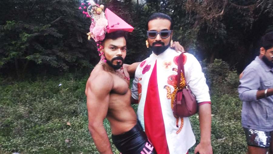 Pushpak Sen aka The Bong Munda with (left) Bhaskar Das, one of the organisers of Kolkata Pride Walk