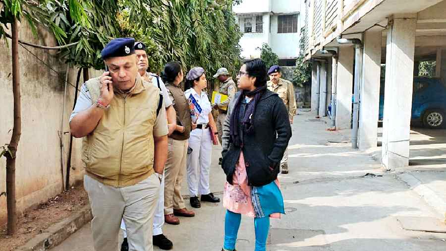 The police team at the residence of BJP councillor Chaitali Tiwari in West Burdwan’s Asansol on Tuesday
