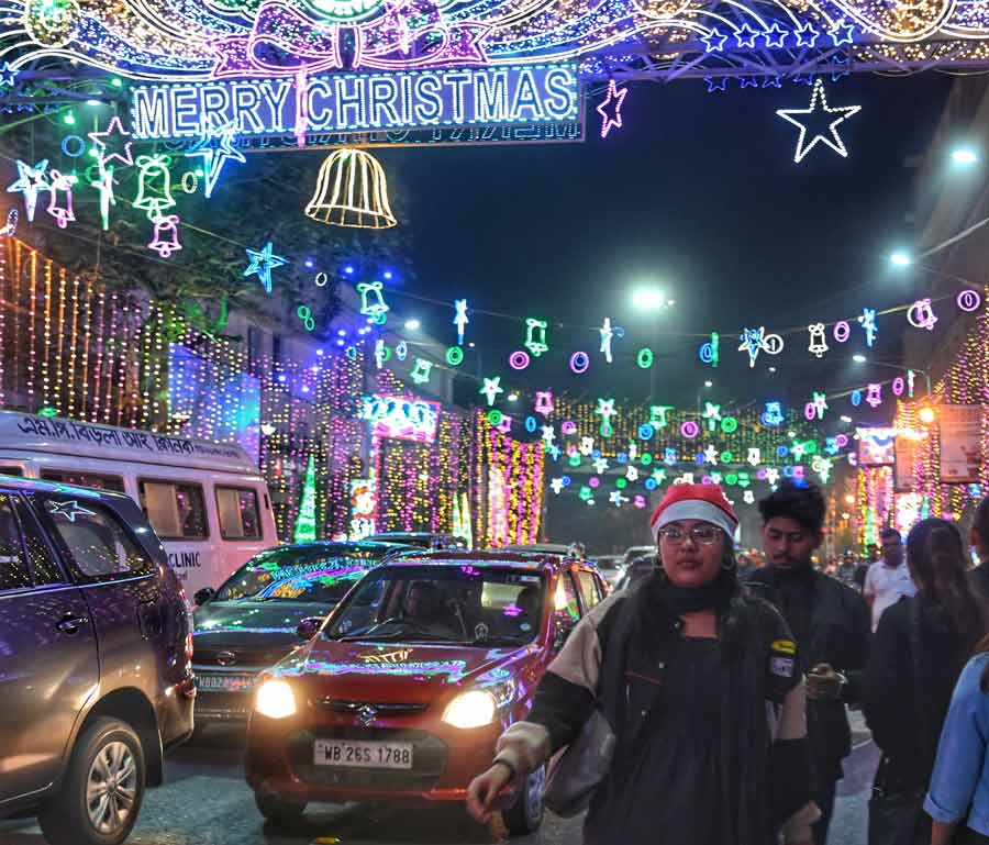 Park Street all lit up for the Kolkata Christmas Festival. 