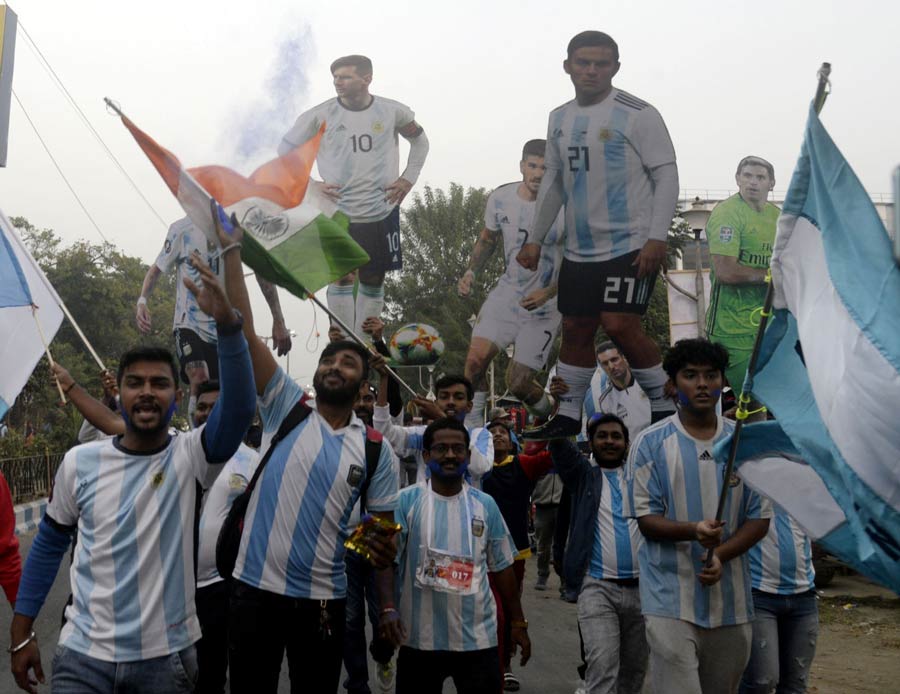 The party is still on. Argentina fans take out a victory rally at Patuli on Thursday. Argentina beat France to lift the FIFA World Cup, 2022 on Sunday.     