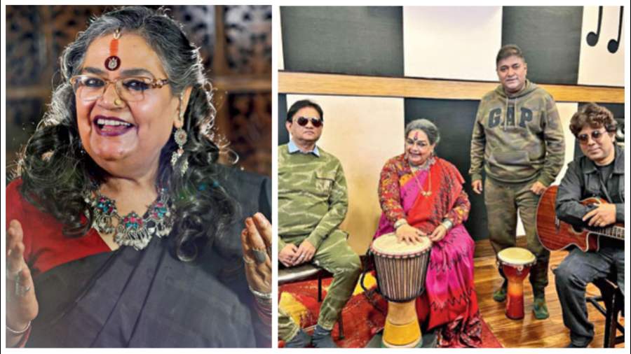 (right) (L-R) Ketan Sengupta, Usha Uthup, Shiladitya Chaudhury and Som Chakraborty at the recording of Africa Africa