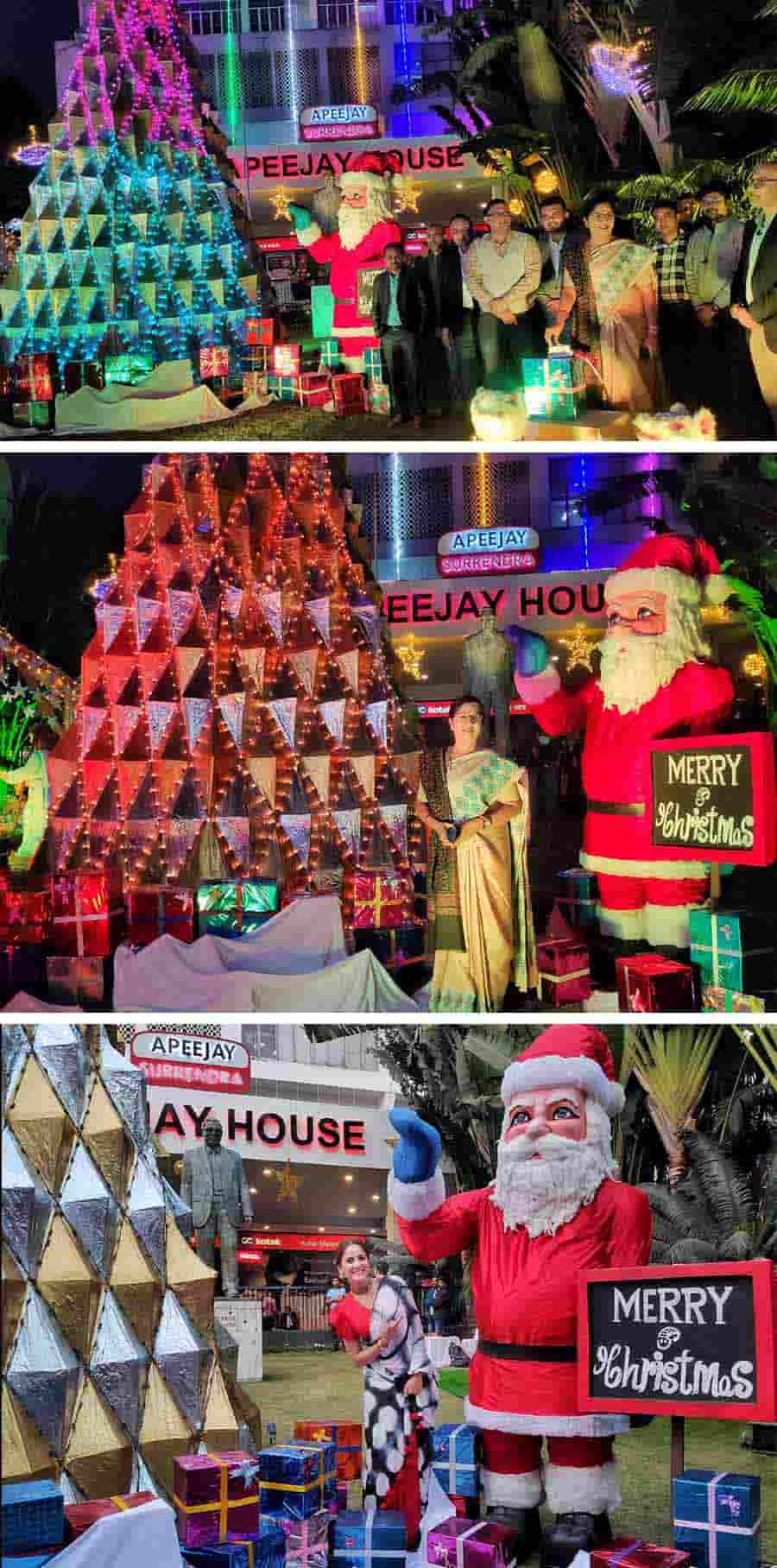 A 30-feet Christmas tree was inaugurated at the Apeejay House lawn at Park Street on Friday. Sashi Panja, minister-in-charge of Industry, Commerce and Enterprise, Public Enterprises and Industrial Reconstruction, and Women & Child Development and Social Welfare inaugurated the exhibit. Tollywood actor Trina Saha was also present at the event. The installations at the venue will remain open for public viewing from outside the Apeejay House premises from December 23, 2022 to January 3, 2023