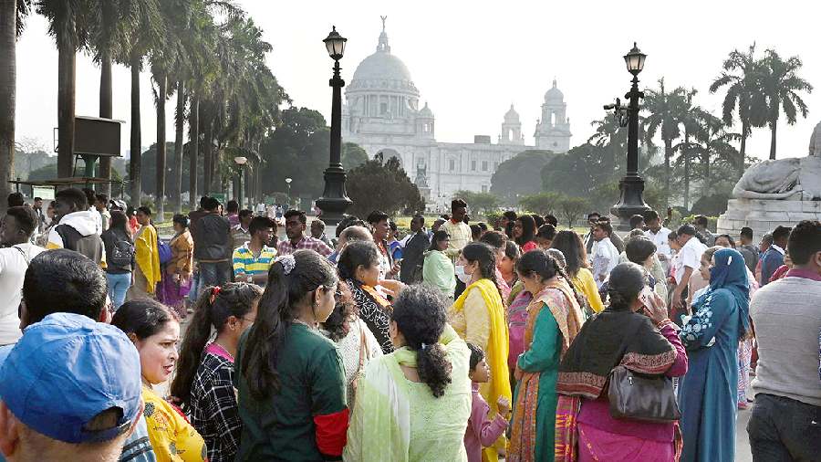 Visitors to the Victoria Memorial on Friday