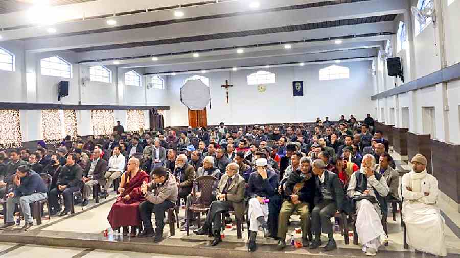 Religious and community leaders at the meeting at the Cathedral Church in Shillong on Thursday