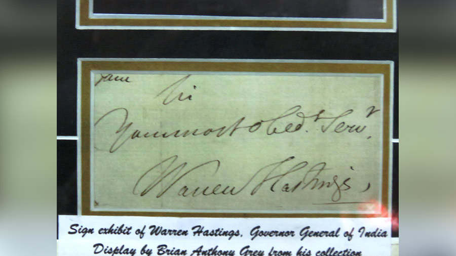 Signature of Warren Hastings on display