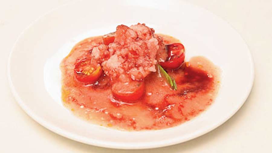 In Tomatoes the chef played with the tartiness of the humble veggie and red wine to present it in different ways, including the frothy topping.