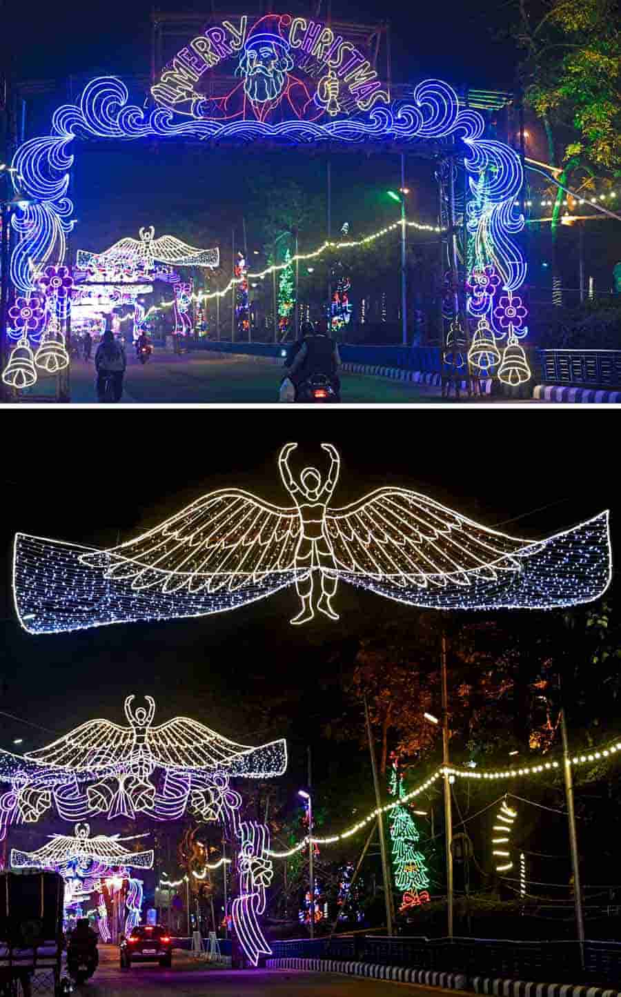 The streets at Sreebhumi lit-up with festive lights on December 24