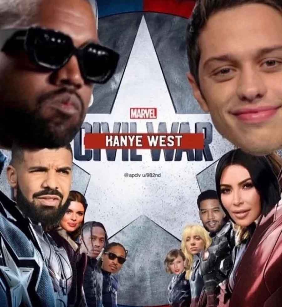 Kanye West sent the internet into a tizzy with his post-separation updates. His Civil War meme against Pete Davidson, who was dating Kim Kardashian then, went viral in February and was deleted later by the rapper. 