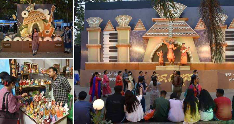 People enjoy a wintry evening at Bangla Sangeet Mela 2022, an initiative by West Bengal chief minister, Mamata Banerjee, at Rabindra Sadan complex