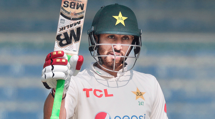 Pakistan centurion Agha Salman after reaching his half-century against New Zealand in Karachi on Tuesday.