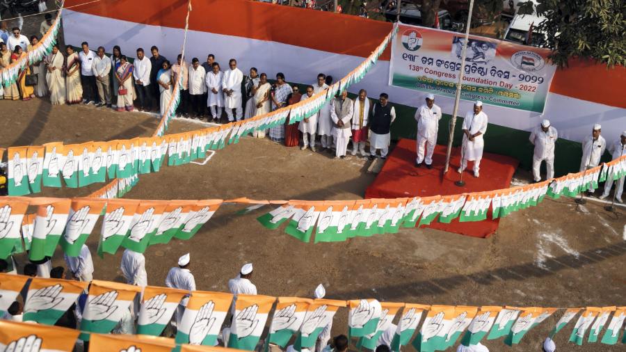 Odisha Congress President Sarat Pattnayak with party workers at party office in Bhubaneswar,