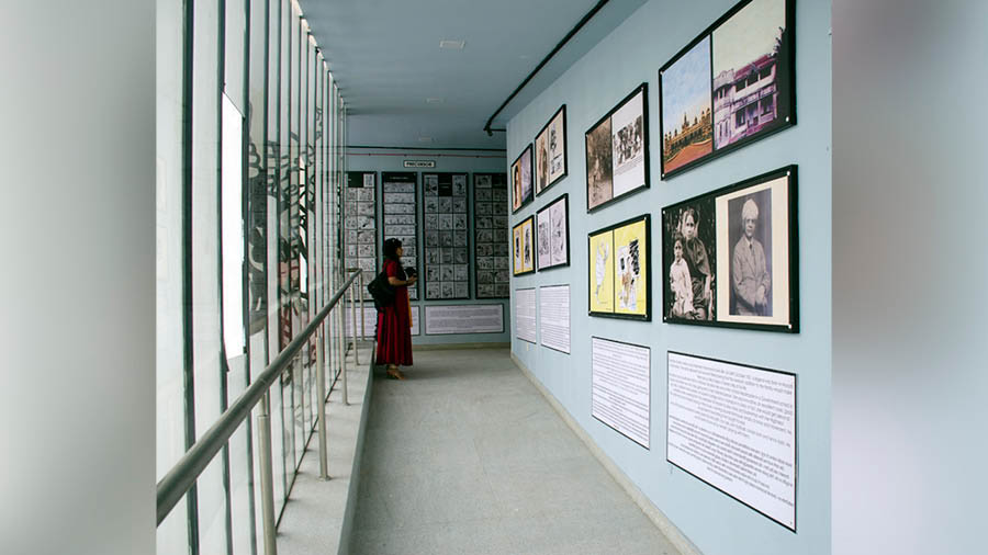 A visitor explores the RK Laxman Museum